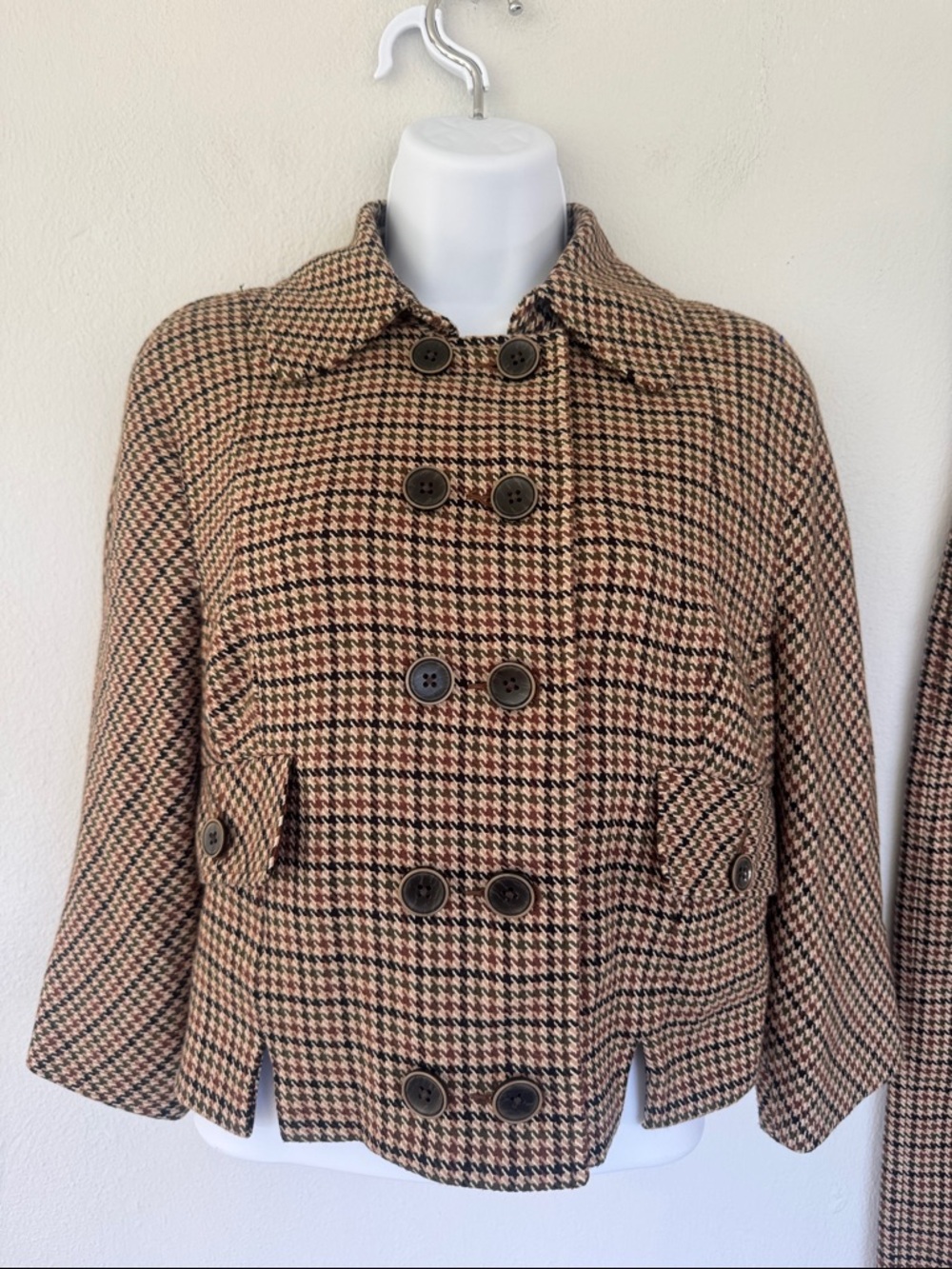 CAbi brown green houndstooth plaid print matching skirt and blazer set small - Picture 4 of 14